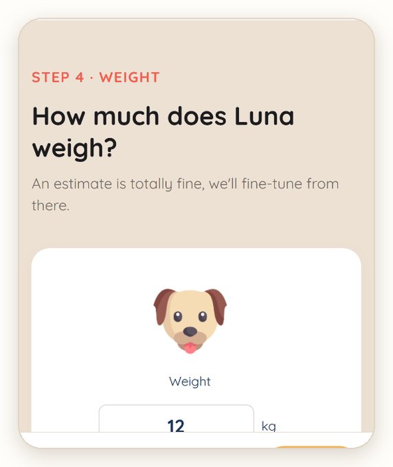 Step 4: enter your pet's weight in kg