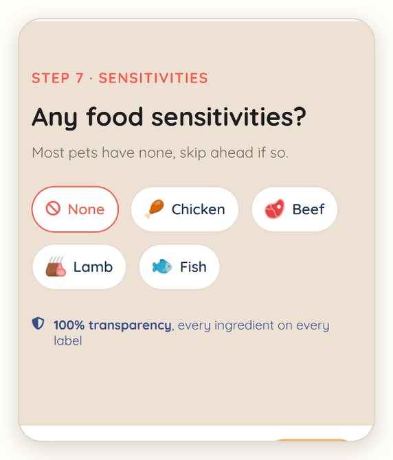 Step 7: tell us about any food sensitivities